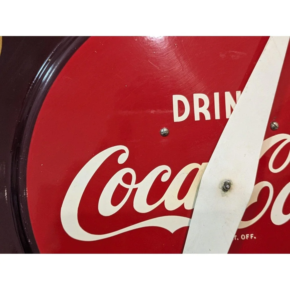 Vintage Coca-Cola Telechron Electric Wall Clock Advertising Sign Round Red 50s